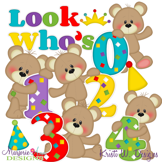 Patches The Bear Birthday Numbers 0-4 SVG Cutting Files+Clipart - Click Image to Close